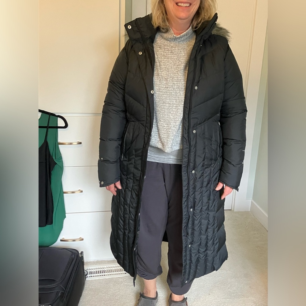 Large black Columbia parka - very long (maxi)